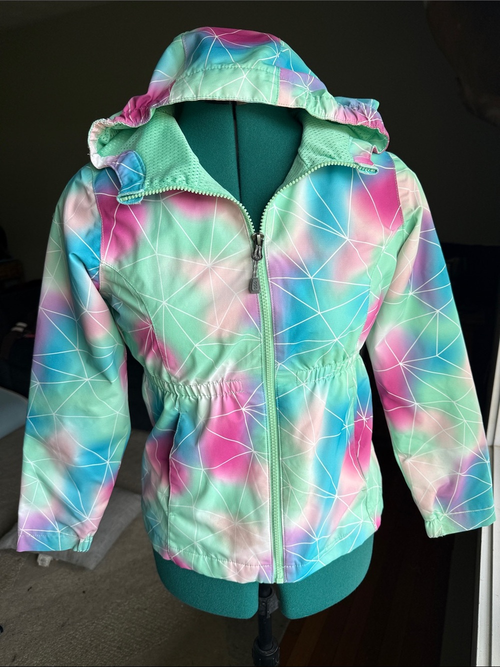 DSG Girls' Rainbow Pastel Hooded Jacket - Mint, Pink, Blue